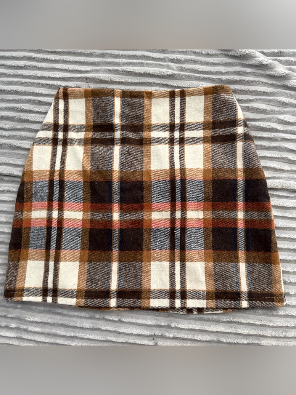 Plaid A-Line High Waisted Mini Skirt in Brown and Cream